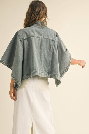 Vintage Washed Denim Cape Jacket