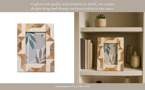 Photo Frame - White Resin/Wood Geometric, 4x6 in.