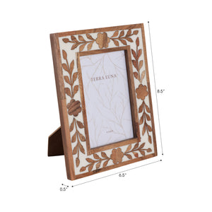 White/Brown 4x6 in. Wooden Petals Photo Frame