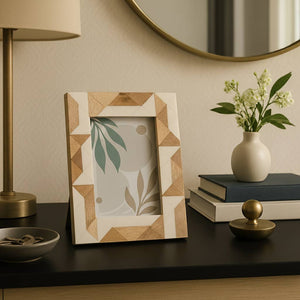 Photo Frame - White Resin/Wood Geometric, 4x6 in.