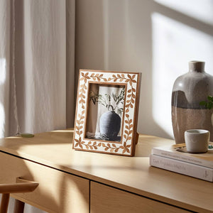 Wood Etched Leaf Inlay Vine Photo Frame - Brown, 5x7 in.