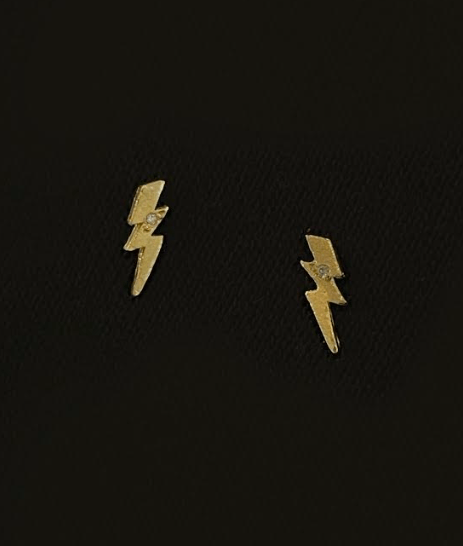 14k Lightning Bolt Earrings w/Diamonds - The Collective Park City