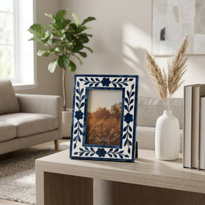 Picture Frame - Blue Resin/Wood Floral Petals, 4x6 in.