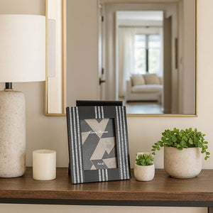 Photo Frame - Black Resin with Ridged Stripes, 5x7 in.