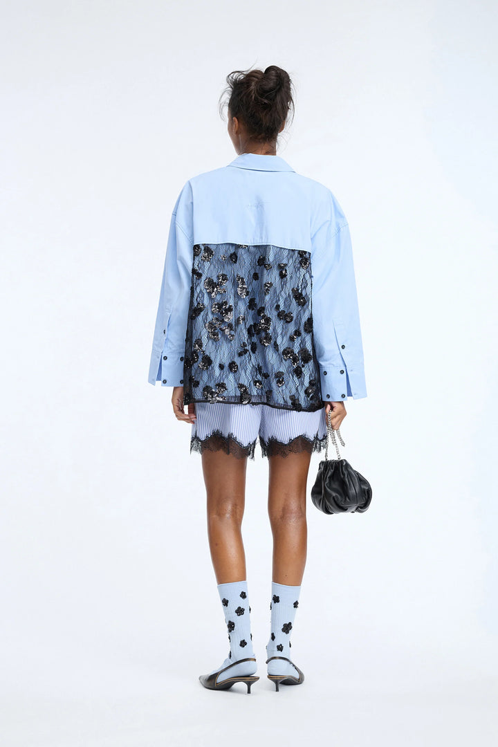 Contario Button Down Top with Embroidered Lace Detail.