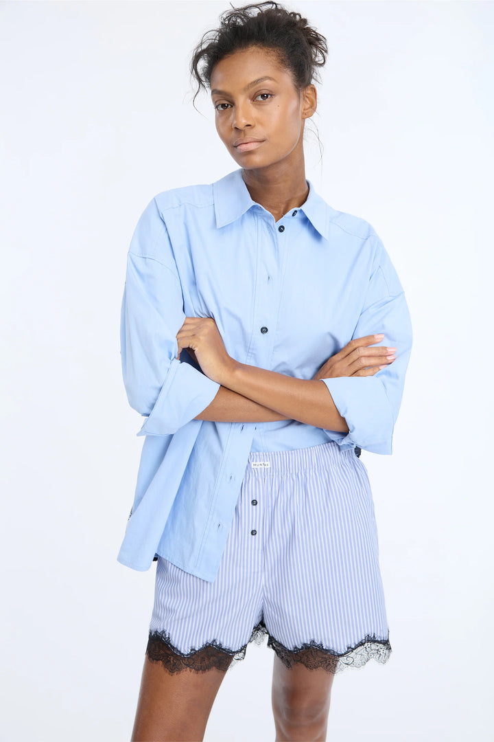 Contario Button Down Top with Embroidered Lace Detail.