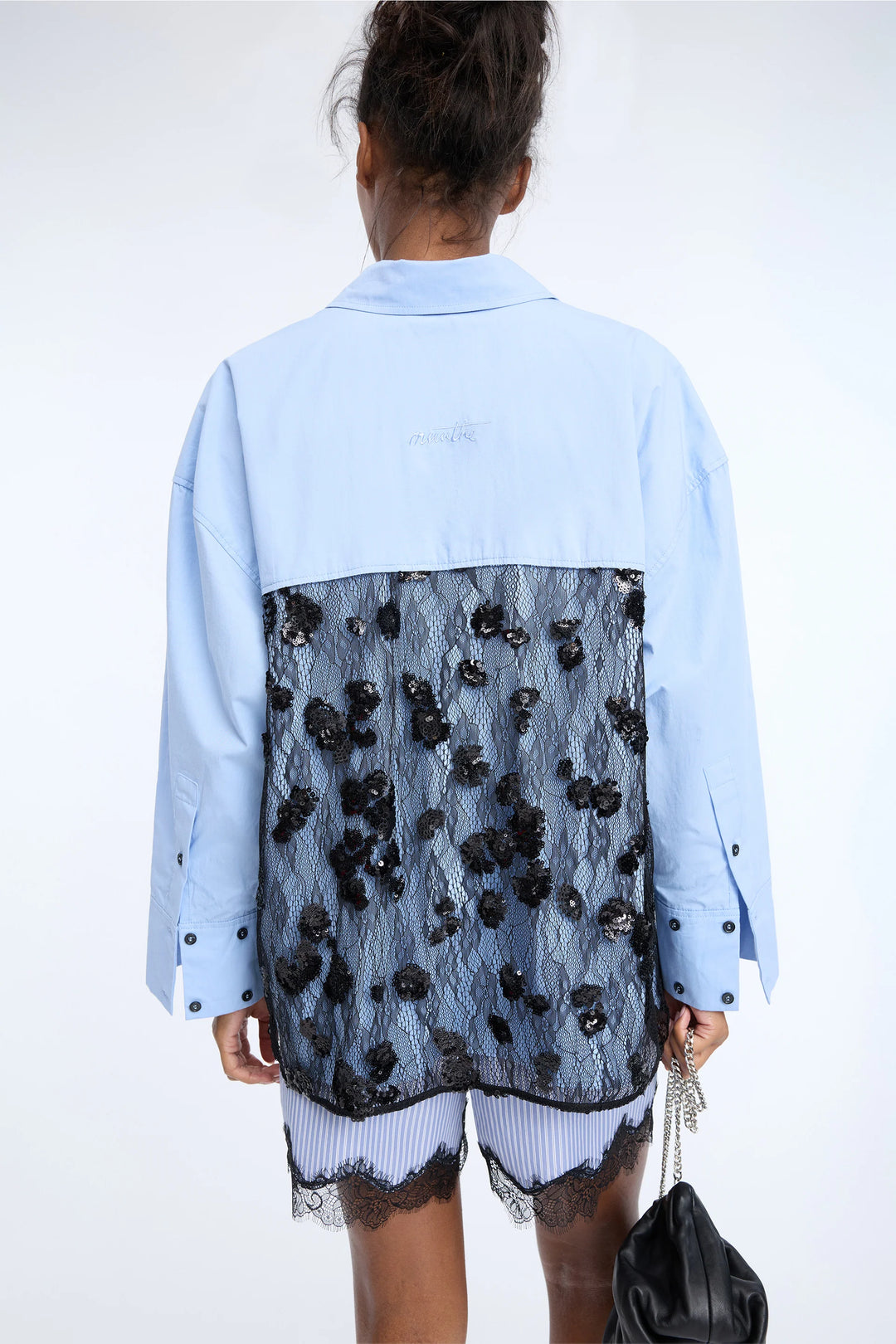 Contario Button Down Top with Embroidered Lace Detail.