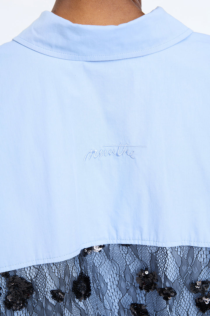 Contario Button Down Top with Embroidered Lace Detail.