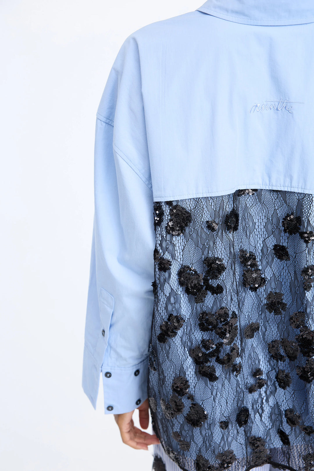 Contario Button Down Top with Embroidered Lace Detail.