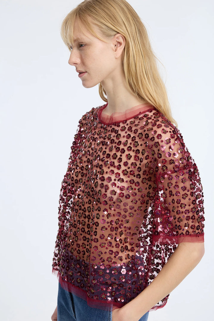 Caralee Embroidered Blouse - Bordeaux