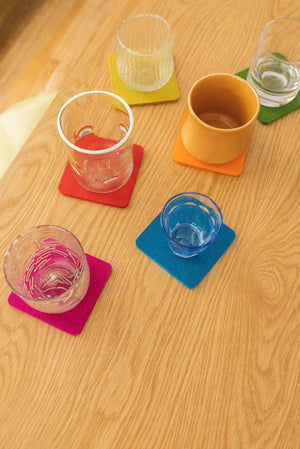 Bierfilzl Merino Wool Felt Square Coaster 6 Pack Rainbow