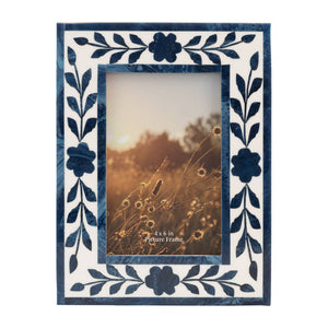 Picture Frame - Blue Resin/Wood Floral Petals, 4x6 in.
