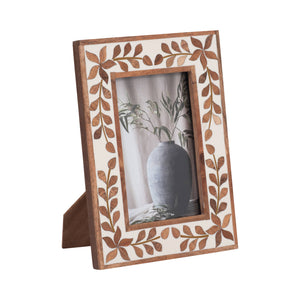 Picture Frame - Brown Wood Etched Leaf Inlay Vine - 4x6 in.