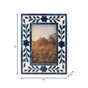 Picture Frame - Blue Resin/Wood Floral Petals, 4x6 in.