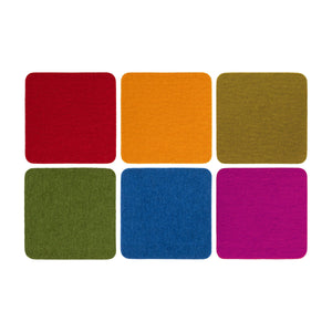 Bierfilzl Merino Wool Felt Square Coaster 6 Pack Rainbow