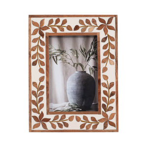 Picture Frame - Brown Wood Etched Leaf Inlay Vine - 4x6 in.
