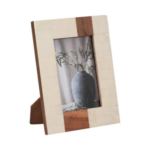 Photo Frame - Ivory Resin/Wood Rectangle Stripe, 4x6 in.