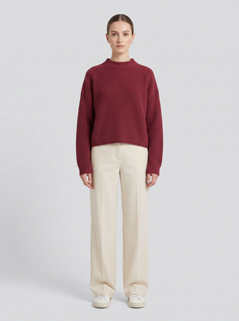 Boxy Crew Sweater in Bordeaux