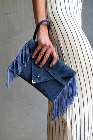 Medusa Clutch with Silk Fringe - Cobalt