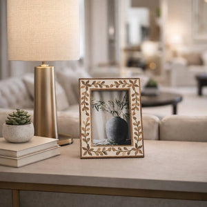 Wood Etched Leaf Inlay Vine Photo Frame - Brown, 5x7 in.
