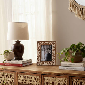Wood Etched Leaf Inlay Vine Photo Frame - Brown, 5x7 in.