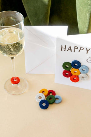 Happy Wine-Ote's Merino Wool Felt Wine Marker Note Card