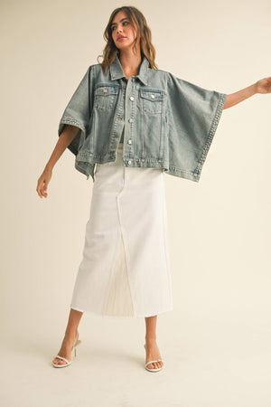 Vintage Washed Denim Cape Jacket