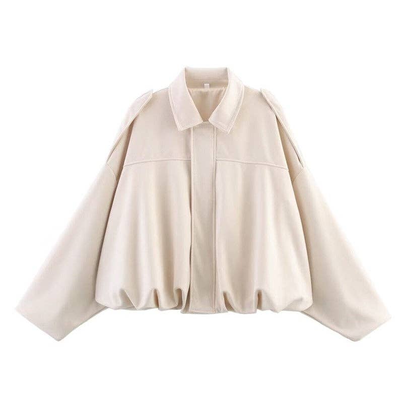 Sueded Exaggerated Sleeve Bomber Coat
