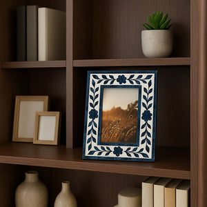 Picture Frame - Blue Resin/Wood Floral Petals, 4x6 in.