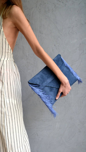 Medusa Clutch with Silk Fringe - Cobalt