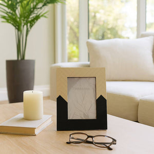 Photo Frame - Ivory/Black Resin Herringbone 2-Tone, 5x7 in.