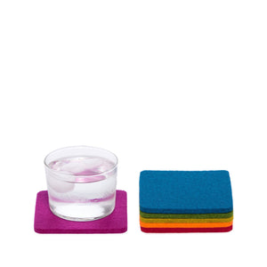 Bierfilzl Merino Wool Felt Square Coaster 6 Pack Rainbow