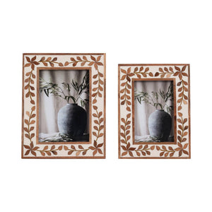 Wood Etched Leaf Inlay Vine Photo Frame - Brown, 5x7 in.