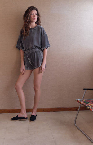 Ankaz Velvet Crew-Neck Tee - Mouse
