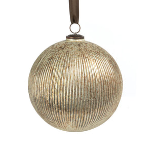 Antiq. Silver Ribbed Glass Ball Ornament - 5.5"