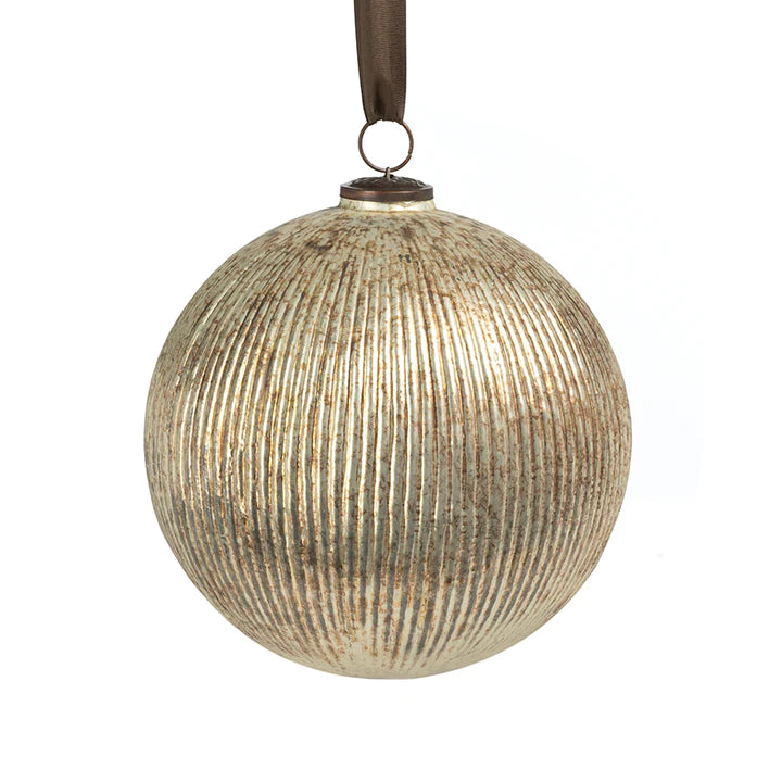 Antiq. Silver Ribbed Glass Ball Ornament - 8"