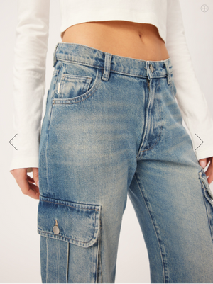 Zoie Wide Leg Jean - Aged Mid Cargo