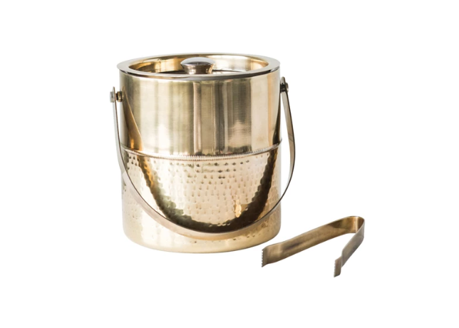 Hammered Gold Ice Bucket with Tongs