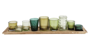 Long Wooden Tray with Glass Votive Holders