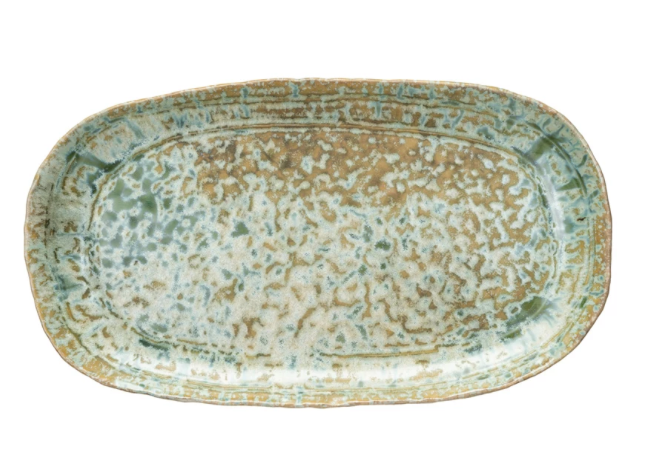 Green Stoneware Serving Platter
