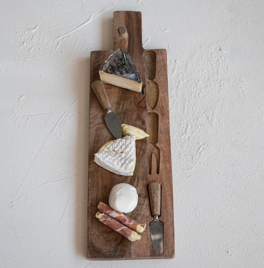 Mango Wood Board w/Inlaid Cheese Utensils