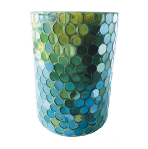 Recycled Glass Mosaic Votive Candle Holder - Iridescent Green