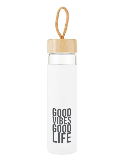 Glass Water Bottle Good Vibes