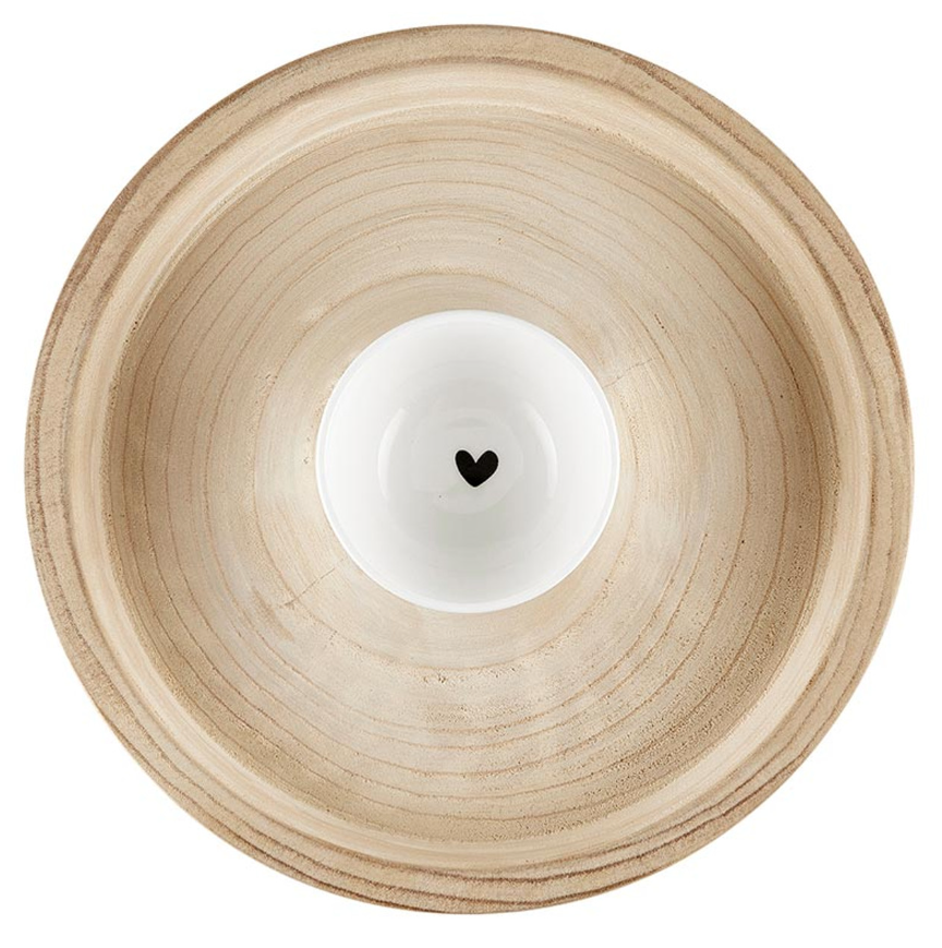 Pulownia Chip Holder with Dip Bowl - Heart