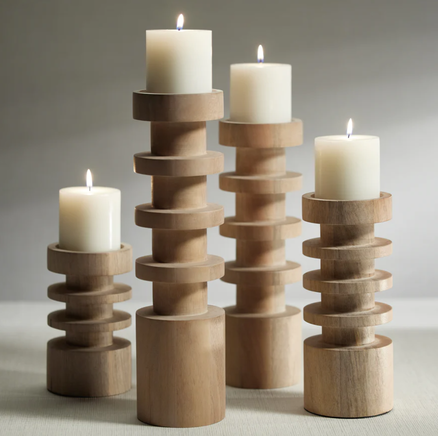 Le Salama Mango Wood Pillar Candle Holder - 7"