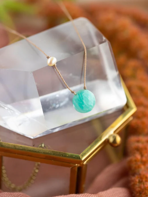 You are Brave Amazonite & Pearl Necklace