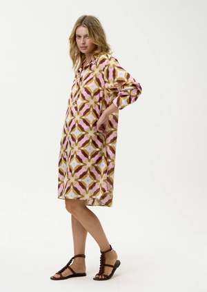 Midi Gilli Dress in Tobago Pink Ikat