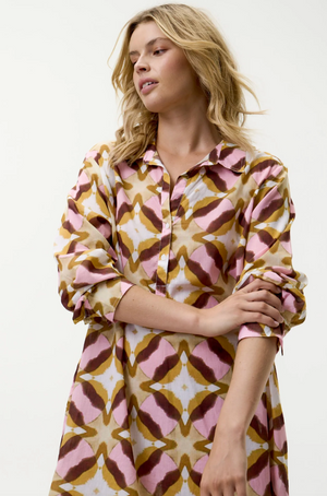 Midi Gilli Dress in Tobago Pink Ikat