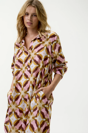 Midi Gilli Dress in Tobago Pink Ikat