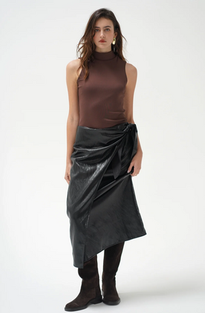 Vega Faux Leather Wrap Skirt
